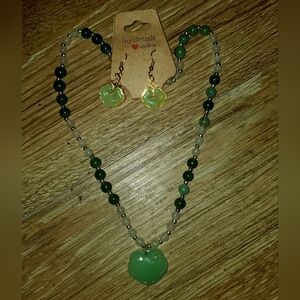Handmade Green Jade & Clear Quartz Necklace and Earring Set